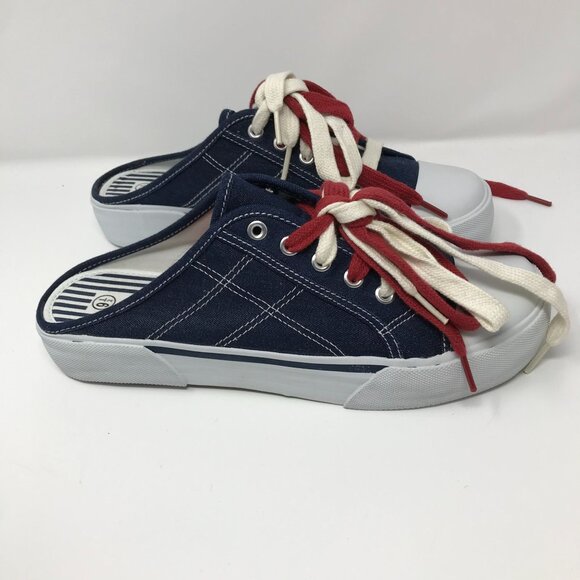 Vintage Y2K 1990s City Sneaks Blue Denim Slide-On Platform Sneakers Mules 9.5 - Picture 2 of 10